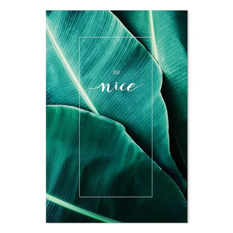 Be nice - a photograph of a leaf detail with a white inscription