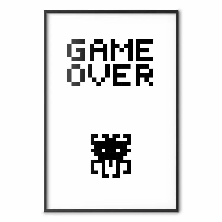 Game Over - black and white composition with pixels and English text