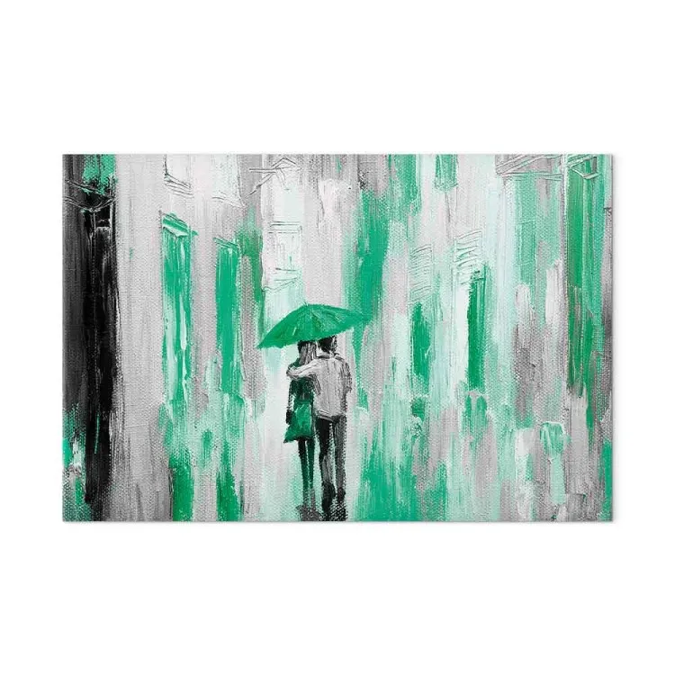 Lovers under an umbrella - graphic with a couple walking in the rain