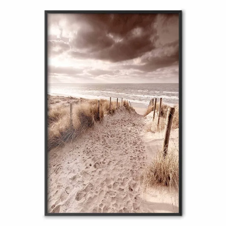 Distant Dune - seascape and beach against sky in sepia motif
