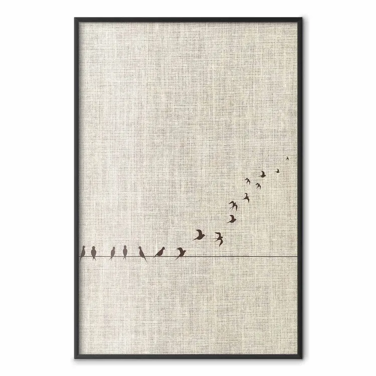 Your Turn - black birds flying away sequentially on fabric texture