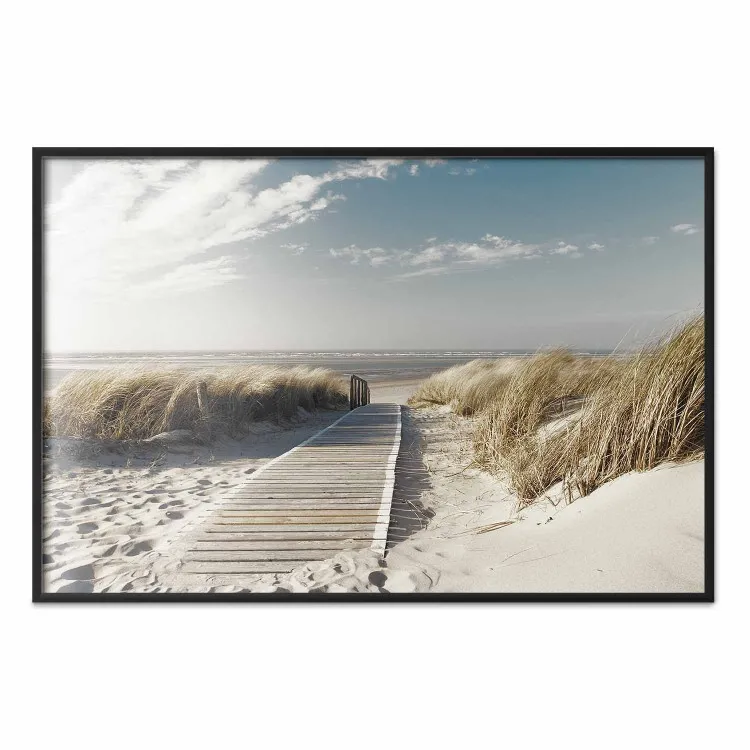 Abandoned Beach - wooden path on beach against sea and sky background
