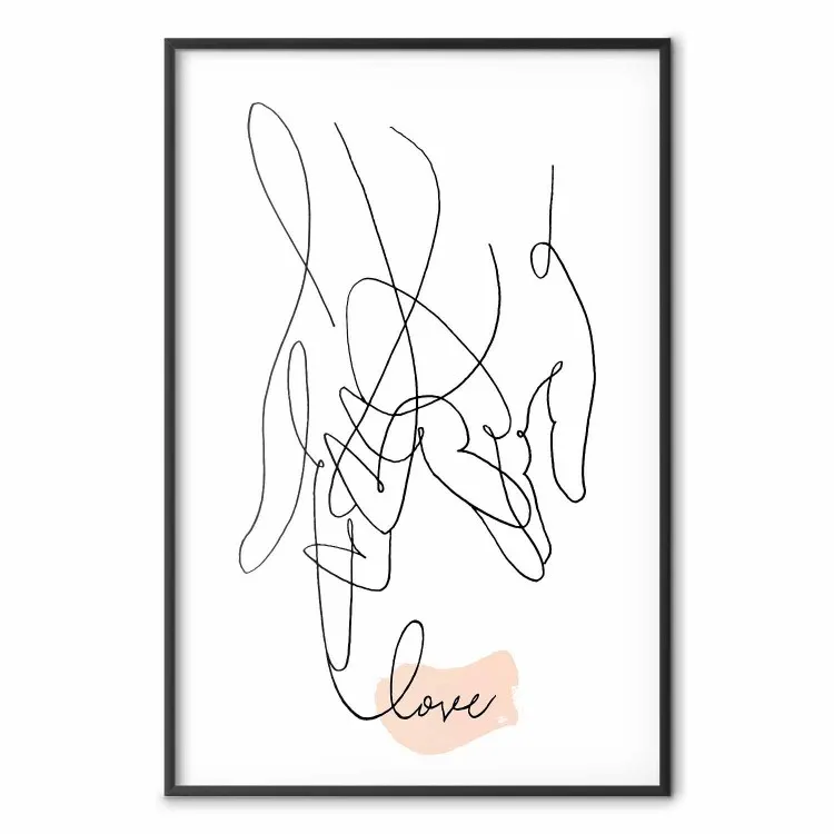 Entangled Feeling - line art of holding hands and English text