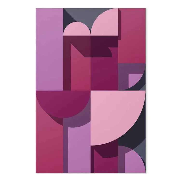 Pink and heather geometric figures - abstraction on a grey background
