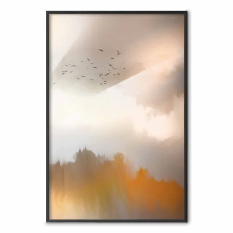 Nostalgia - abstract landscape of birds in the sky in golden hues