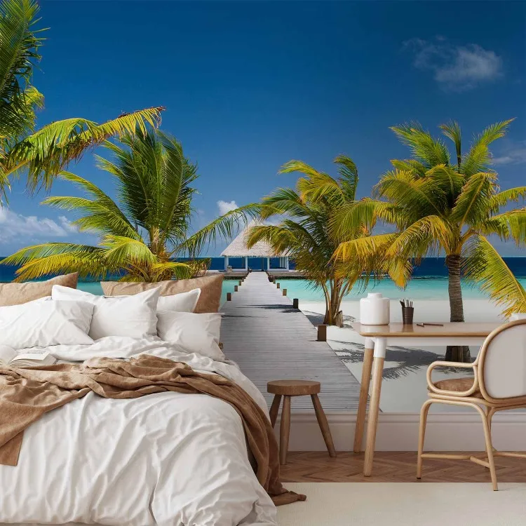 Paradise Maldives - landscape with tropical palm trees and blue sky
