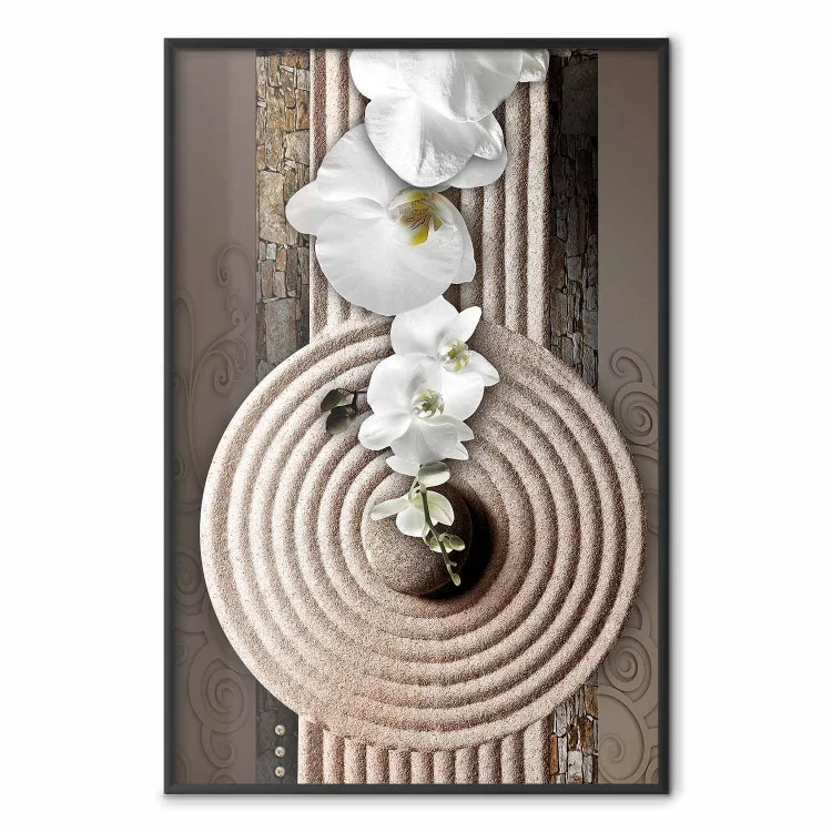 My Respite - oriental stone and white flowers in a zen motif