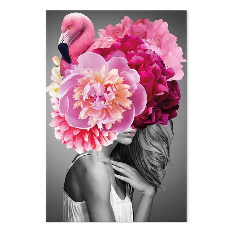 Flamingo Girl (1-part) vertical - woman with bird and peony