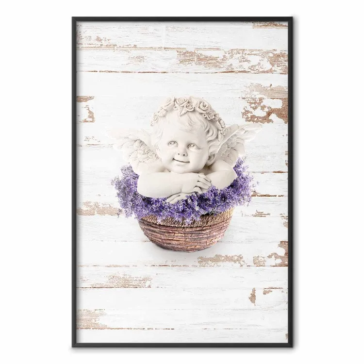 Lavender Dream - angel in purple flowers on wooden background