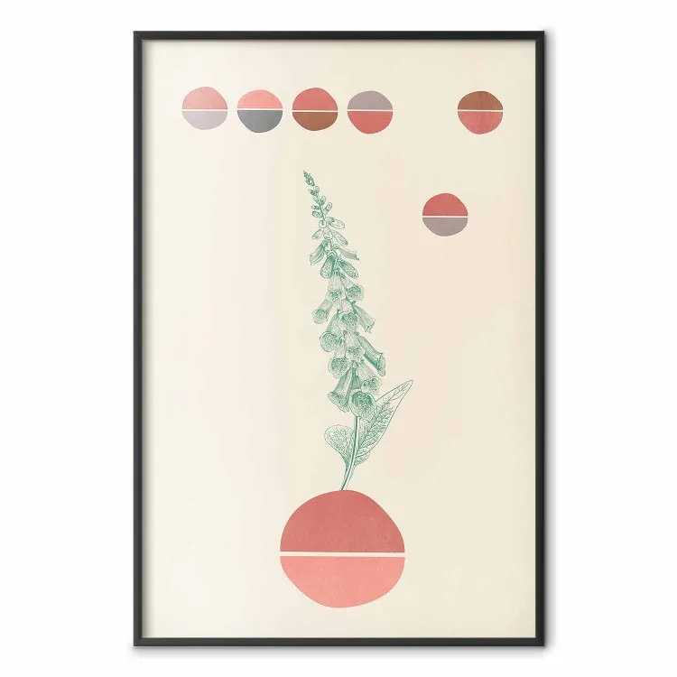 Bluebells - abstraction with green plant and warm-colored circles