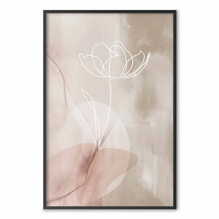 Expanded Trace - white line art of a plant on an abstract beige background