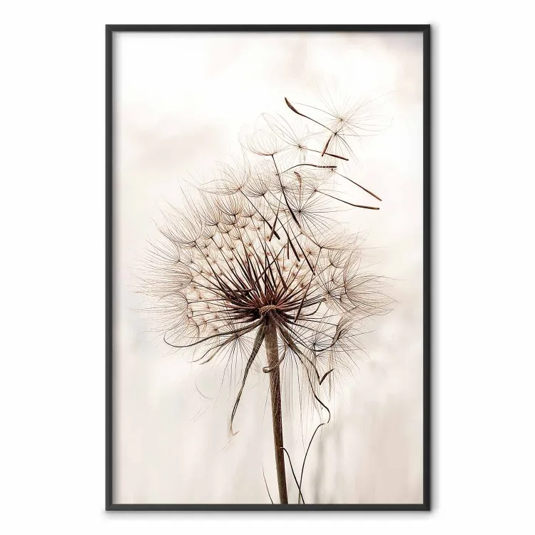 Magnetic Breeze - dandelion flower in the wind in sepia colors