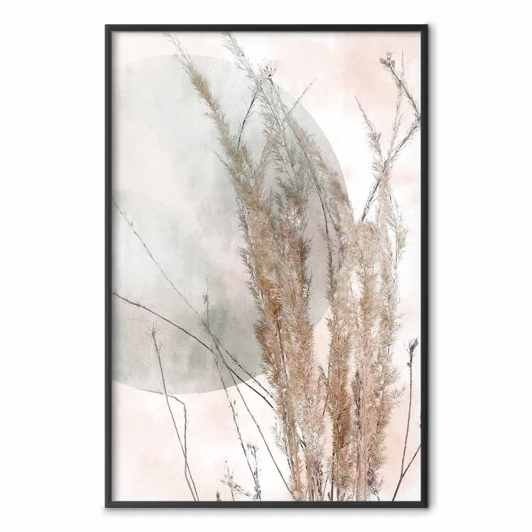 Grasses in the Wind - field with vegetation on a light background with a large moon