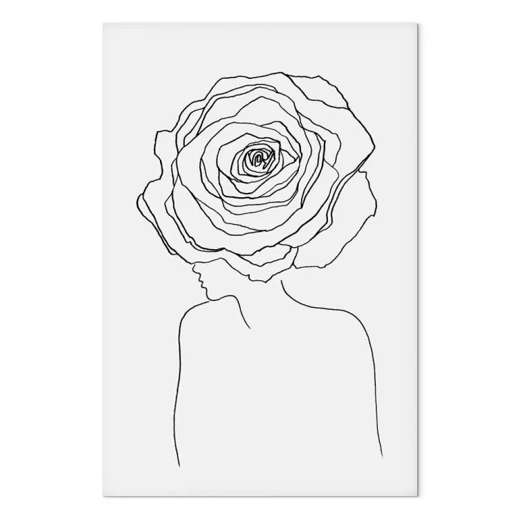 Rose in the hair - a linear woman silhouette with flower
