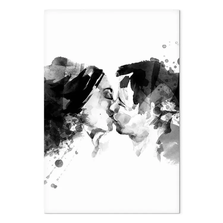 Couples kiss - black and white graphic with two people kissing