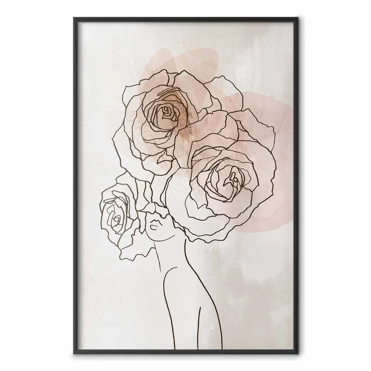 Anna and Roses - abstract black line art of a woman with flowers in her hair