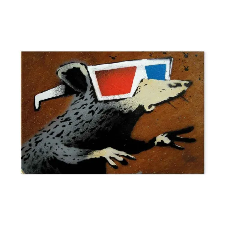 Rat in 3D Glasses (Banksy) - street art of a whimsical animal