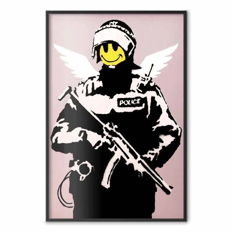 Policeman - man with a yellow face and wings in Banksy style