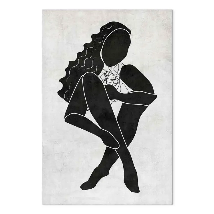 Seated woman figure - black woman silhouette on grey background