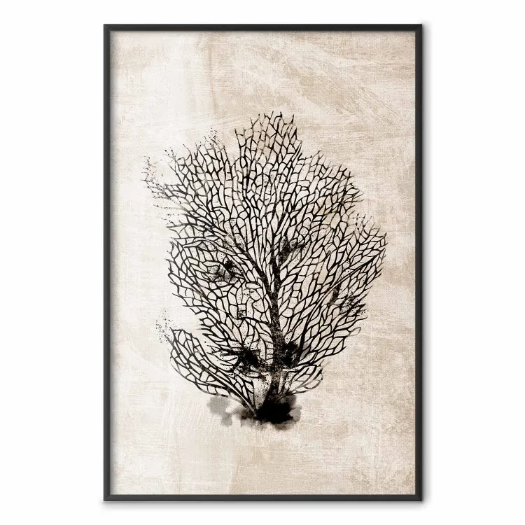 Sea Fan - dark plant composition on a beige textured background