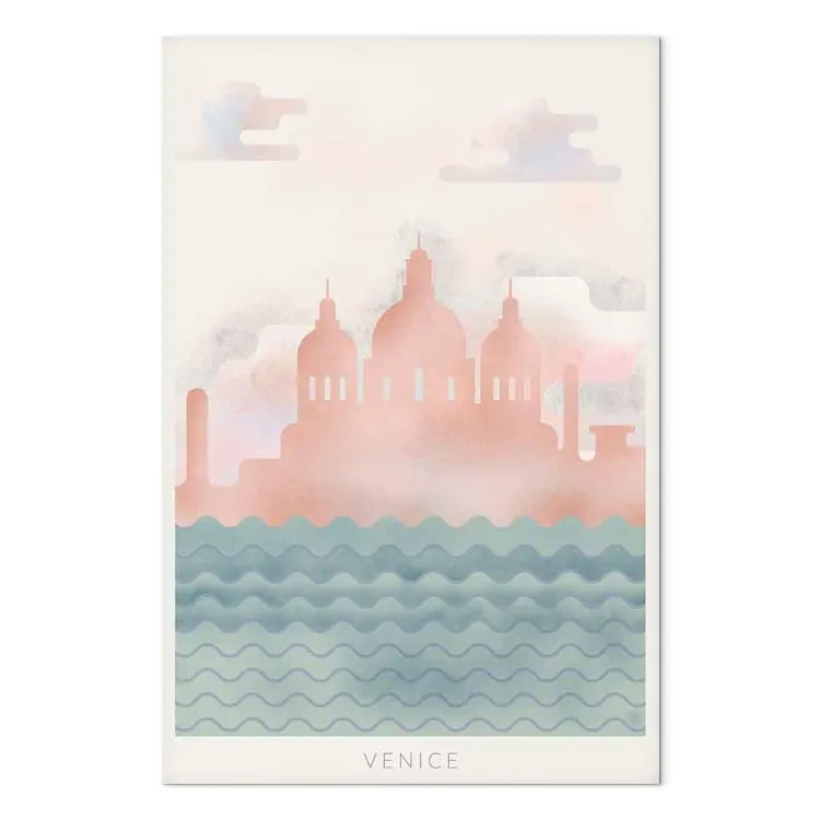 Venice on the waves - drawing image of the city center, roses and blue