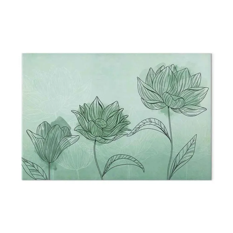 Floral trio - Abstraction with floristic motif on aquamarine