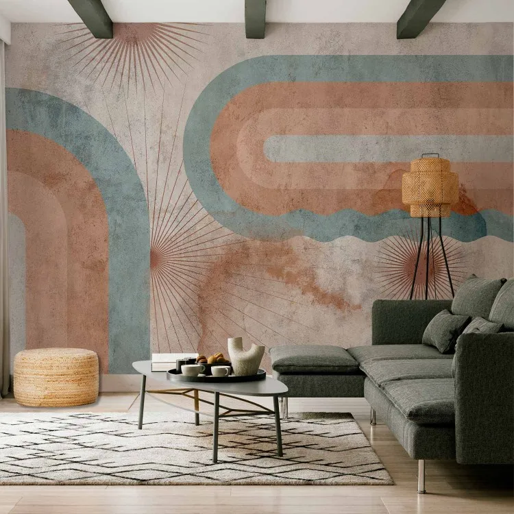 Geometric abstraction with texture - three suns with retro patterns