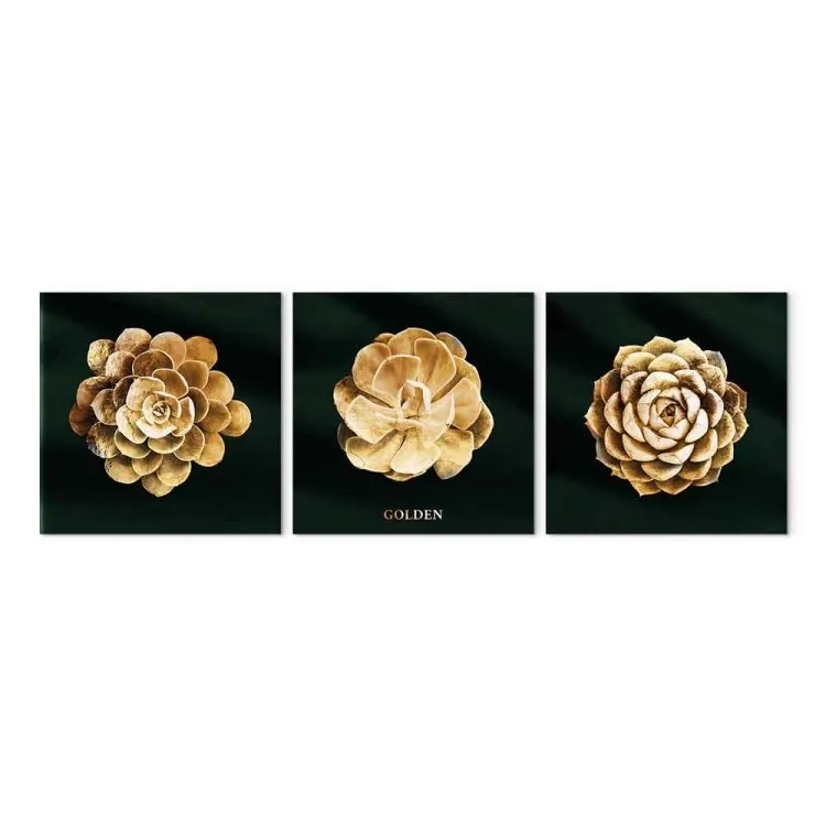 Precious Succulents (3-piece) - golden flowers in glamour motif