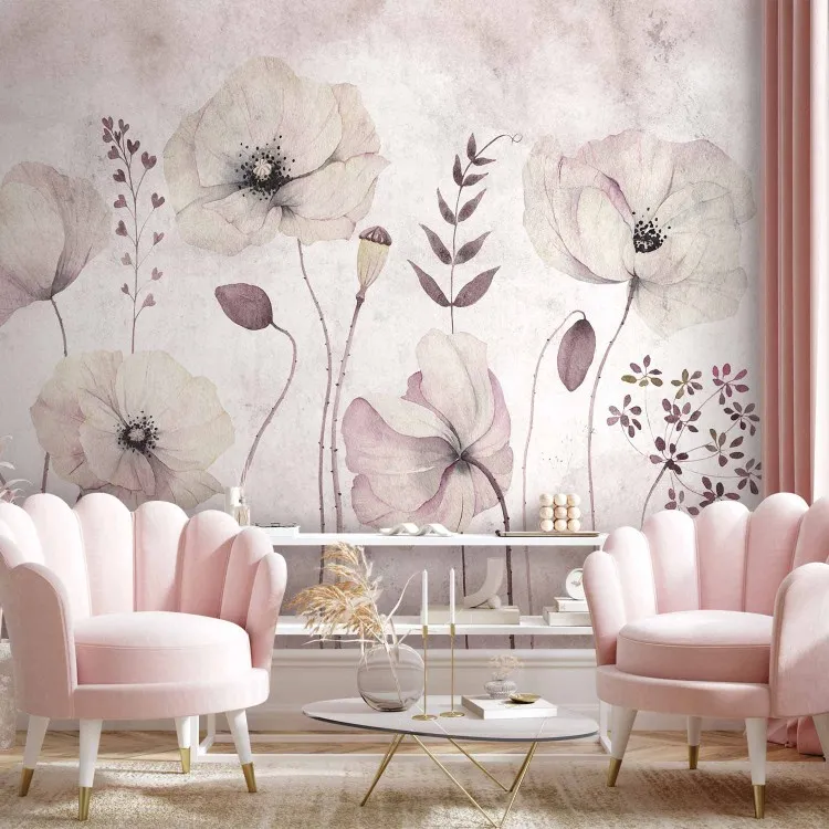 White poppies - floral watercolour style flower motif in grey tones