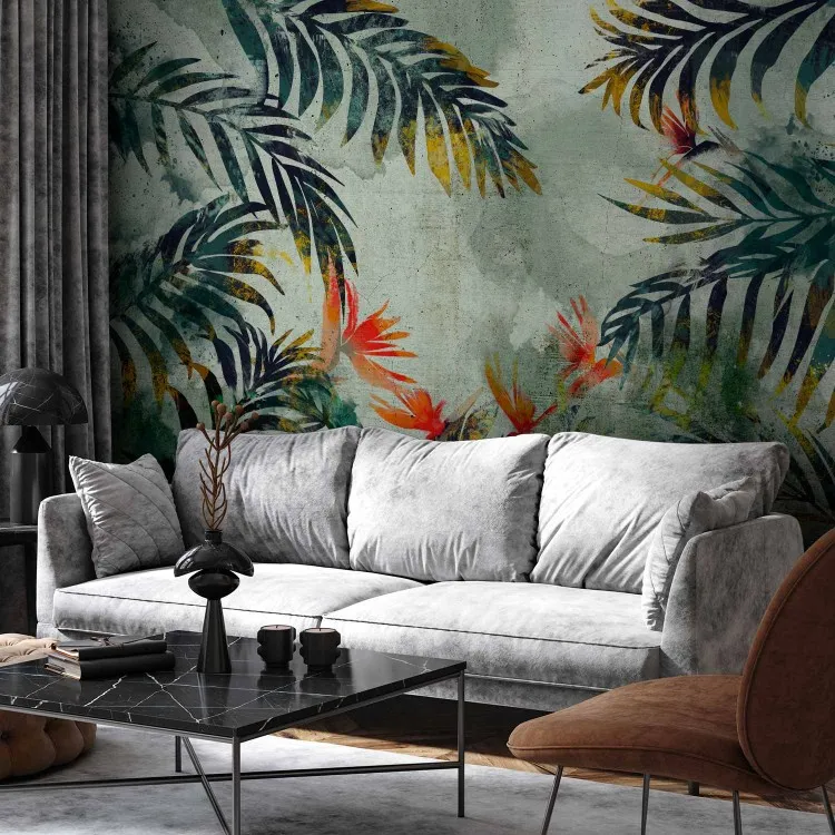 Exotic vegetation in a jungle - green nature motif in watercolour