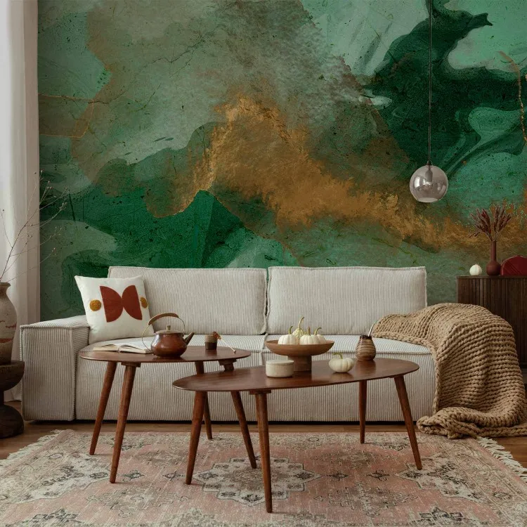 Emerald array - Abstraction with streaks in dark green and bronze