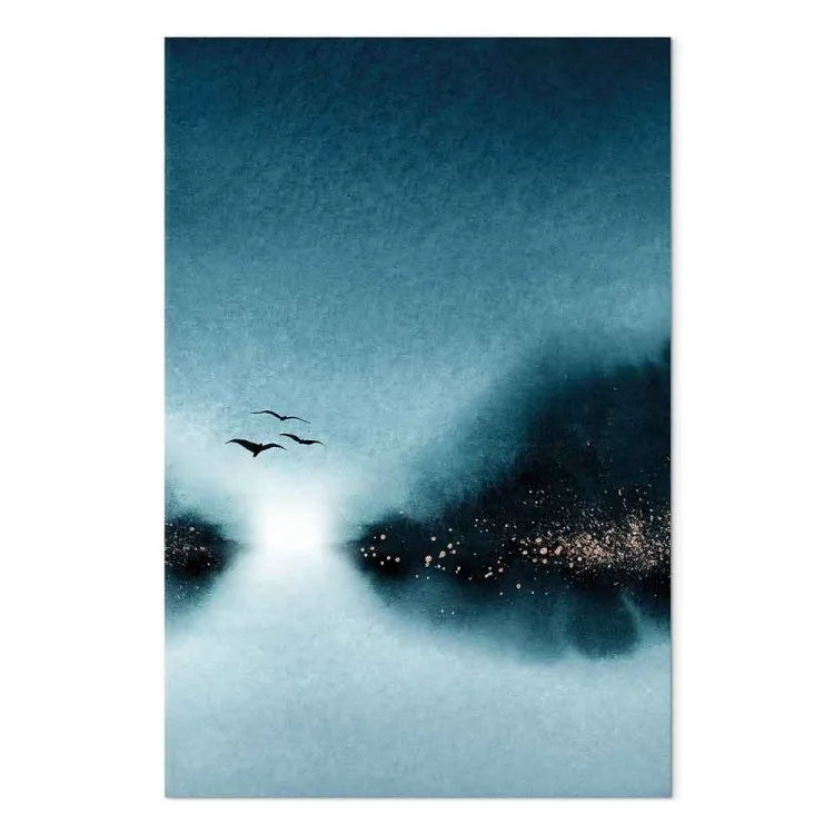 Three birds on the evening sky - landscape with dark clouds