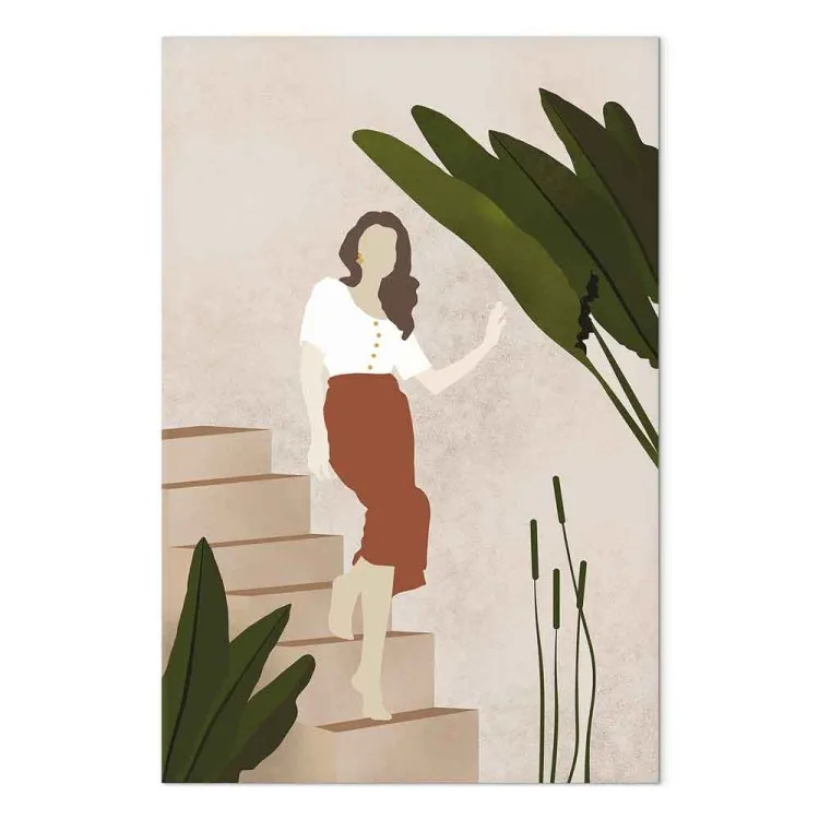 Woman going down the stairs - Scandi Boho style composition