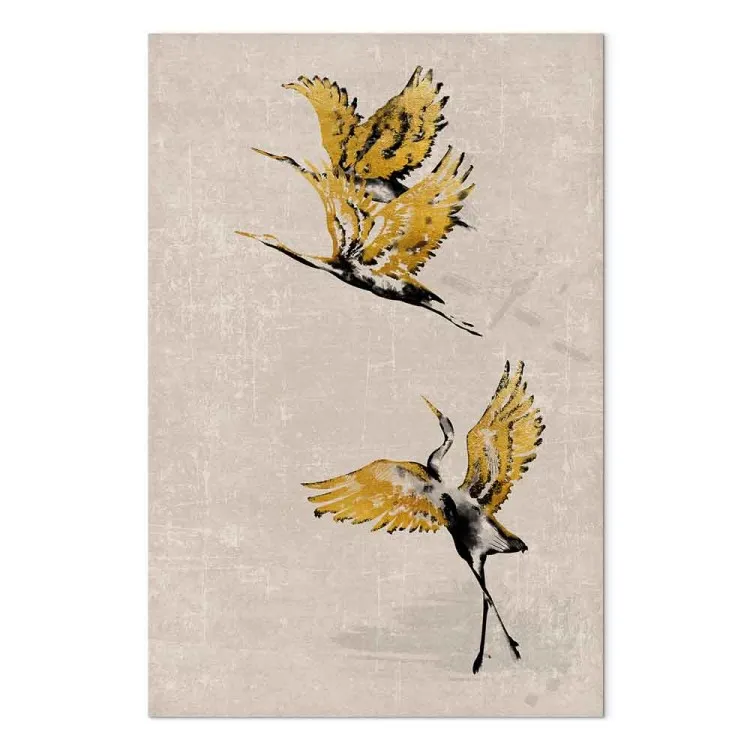 Golden cranes - a stylized japanese-style composition in beige