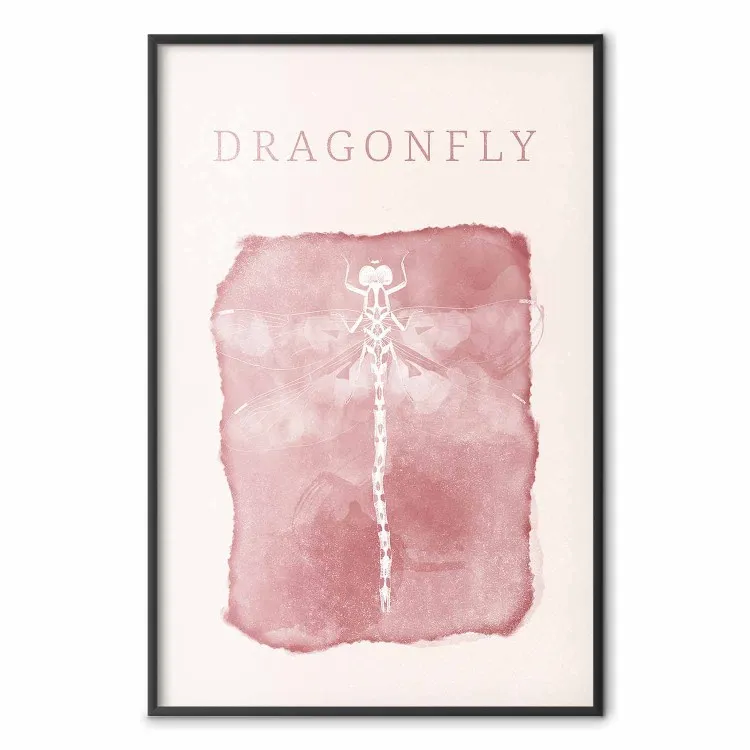 Dragonfly's Delicacy - white insect on a pink background with text in scandi boho style