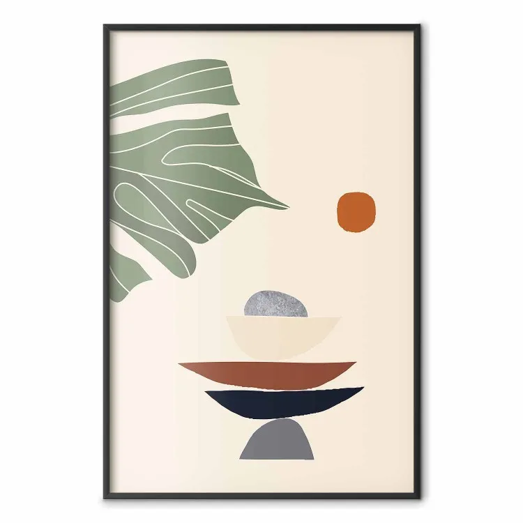 On the Sunny Terrace - abstraction with a green leaf in Zen style