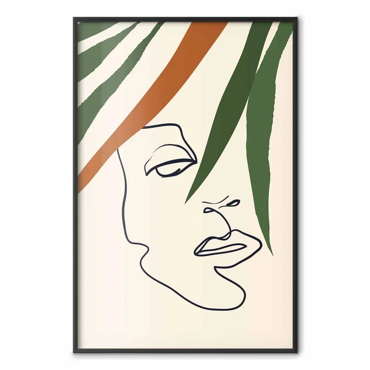 Magical Gaze - simple lineart with a human face among leaves