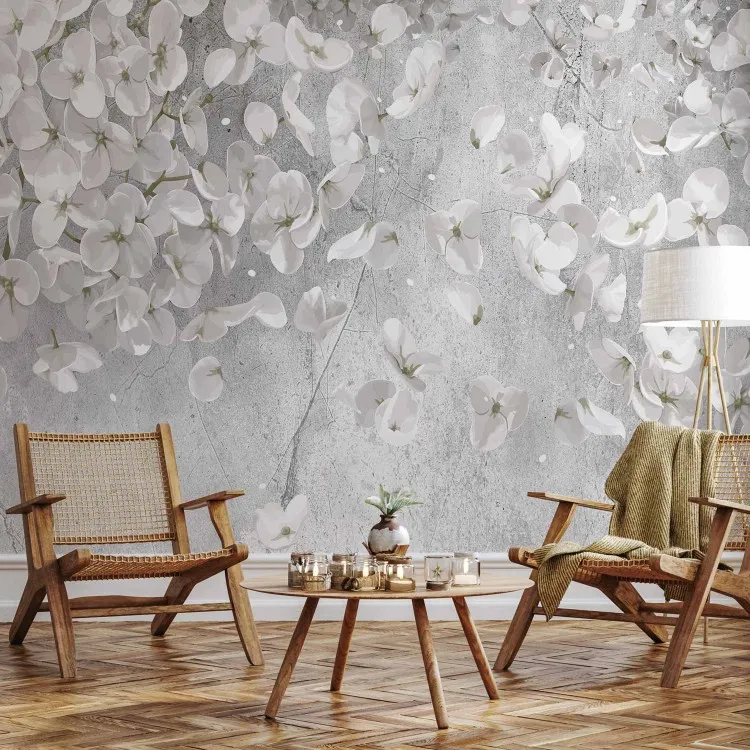 Subtle nature - motif of delicate white flowers on a concrete background