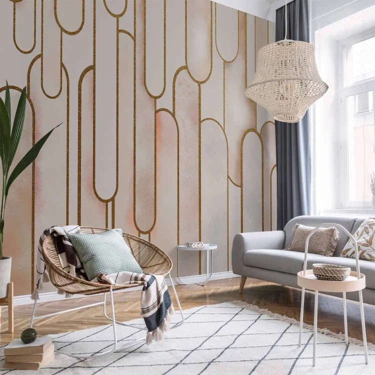 Elegant art deco abstraction - powder shapes with gold patterns