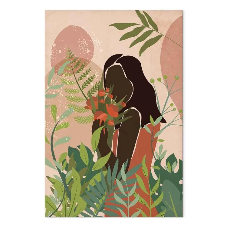 Woman in Green (1-piece) Vertical - colorful plants on pink background