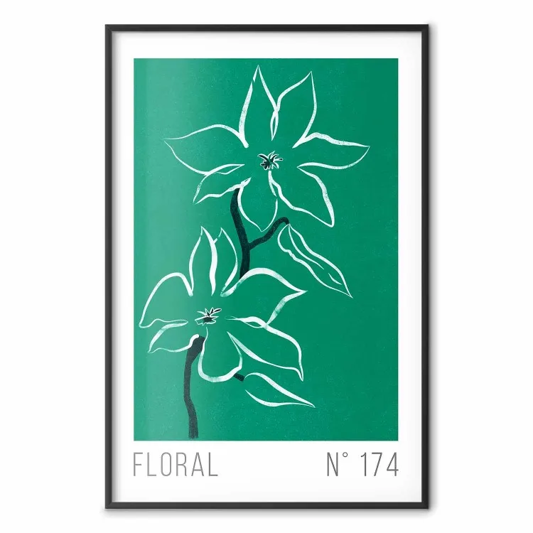 Floral Sketch - English texts and white flowers on a green background