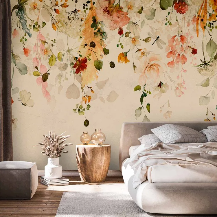 Autumn flowers - motif of colourful dangling flowers in yellow tones