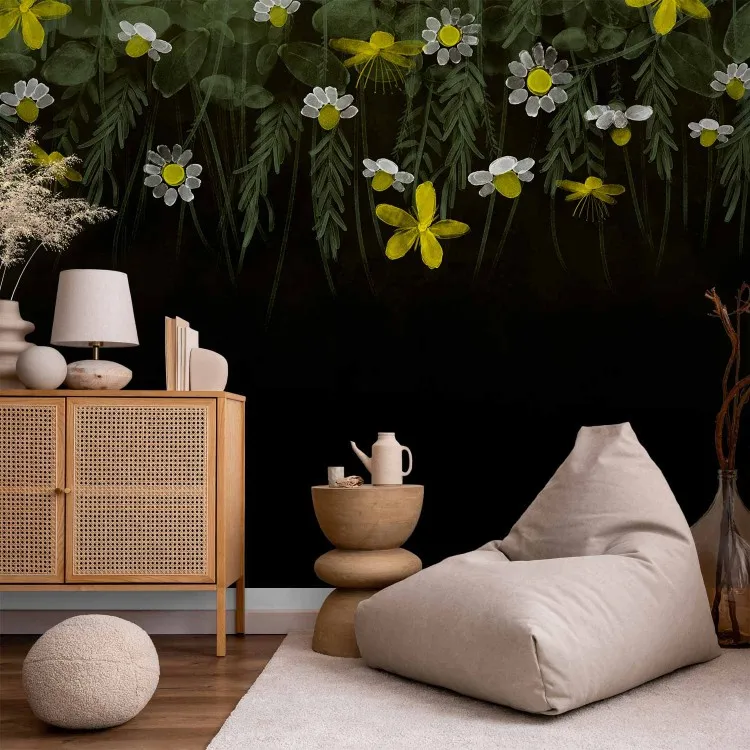 Home herbarium - floral motif with white flowers on black background