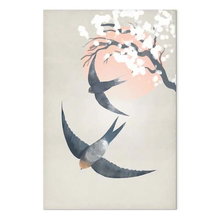 Swallows in Flight (1-piece) Vertical - birds against a cherry tree background