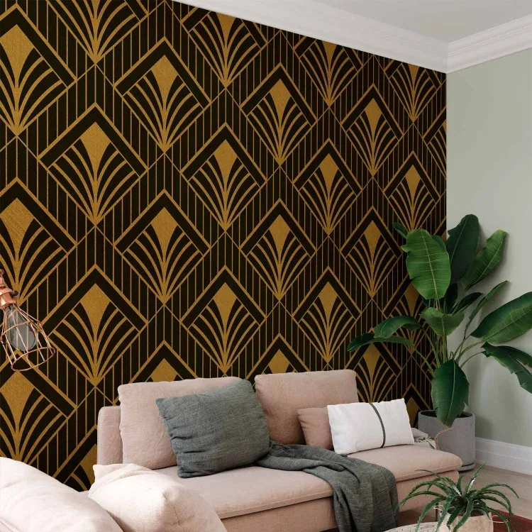 Gold grottoes - geometric composition in art deco style on dark background
