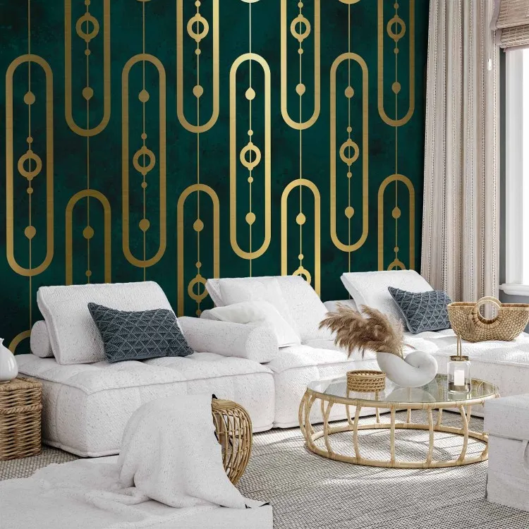 Art deco - abstract with gold chain motif on turquoise background