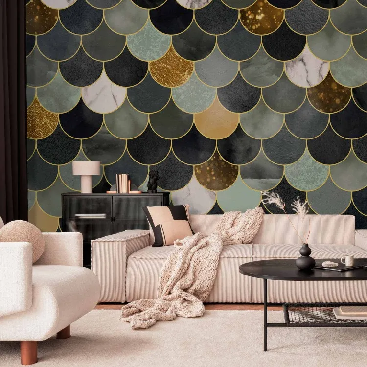 Art deco - regular background in cool colours and with gold elements