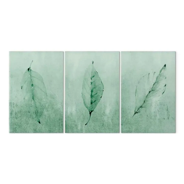 Brush of Spring (3-piece) - teal landscape with green leaves