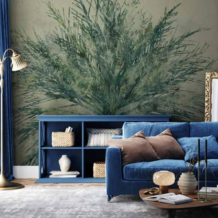Rest in nature - landscape with painted plant on solid background