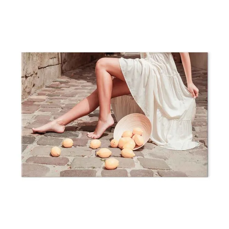 Lemons in the Sun (1-piece) - woman's legs and fruits lying on the street